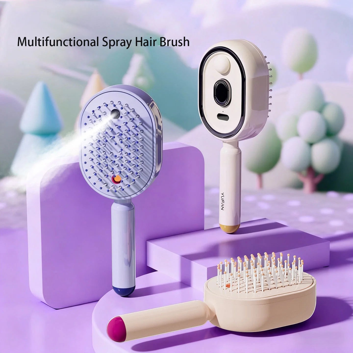 Anti Static Multifunctional Mist Brush Detangling Lightweight Steam Brush Ultrasonic Atomization Mini Self-Cleaning Hair Brush