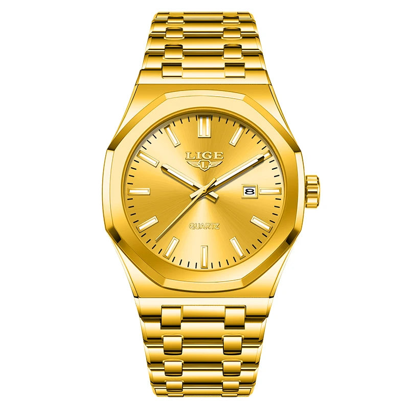 LIGE LG89181 Watch Factory Wholesale Gold Luxury Stainless Steel Sport Luminous Calendar Wrist Watch for Men Gift Box Relogio