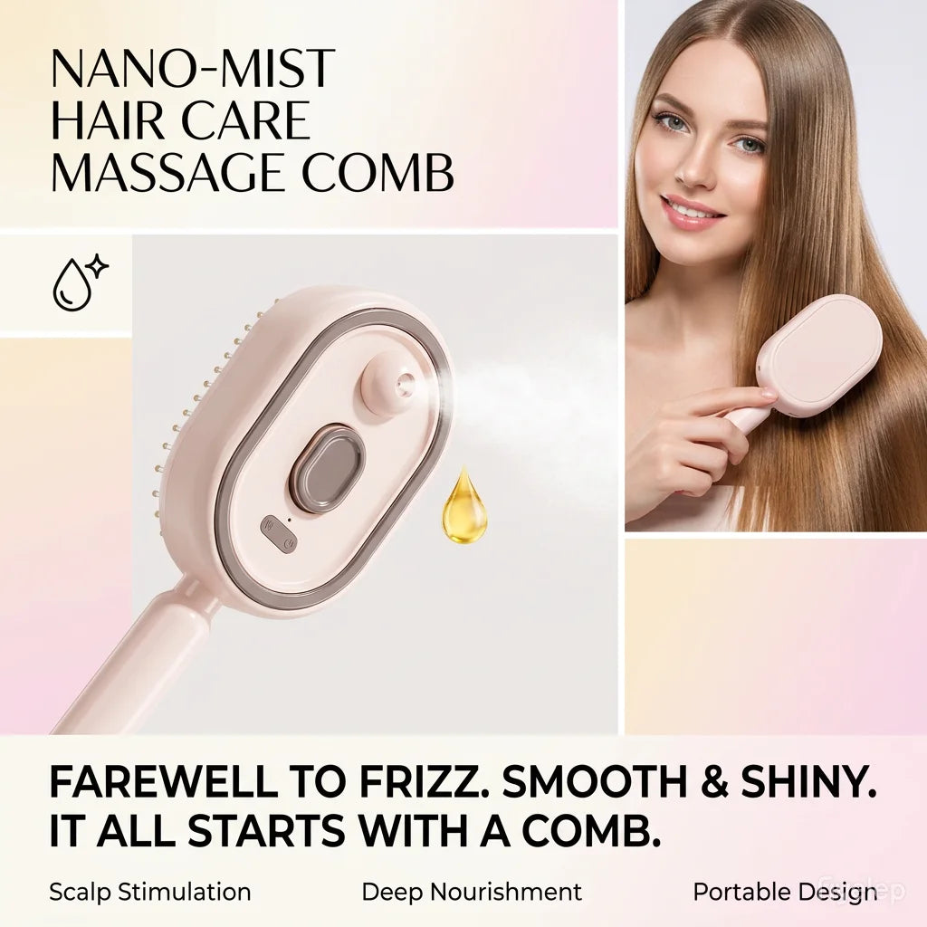 Anti Static Multifunctional Mist Brush Detangling Lightweight Steam Brush Ultrasonic Atomization Mini Self-Cleaning Hair Brush