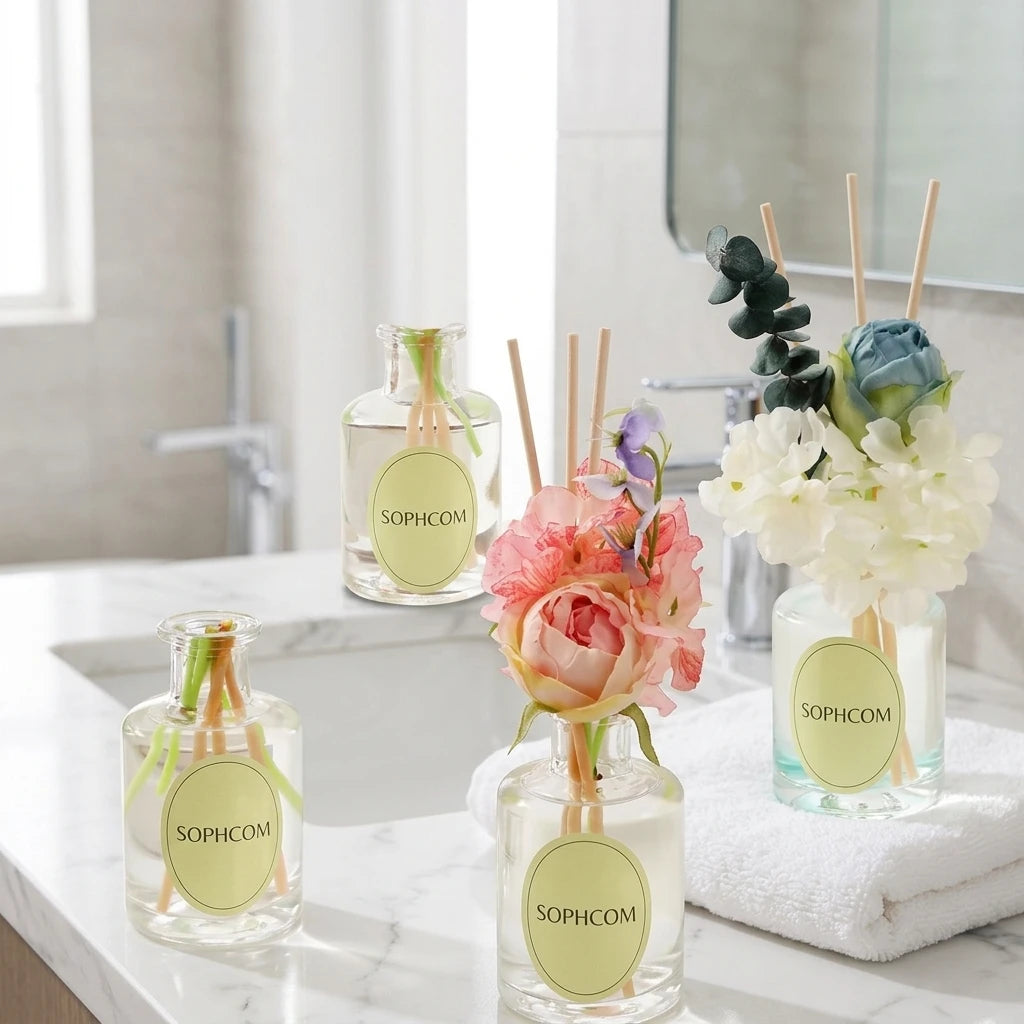 Customized Reed Diffuser Set Long-Lasting Fragrance Eco-Friendly Alcohol-Free Fresh Scent Decorative Dried Flowers Plant