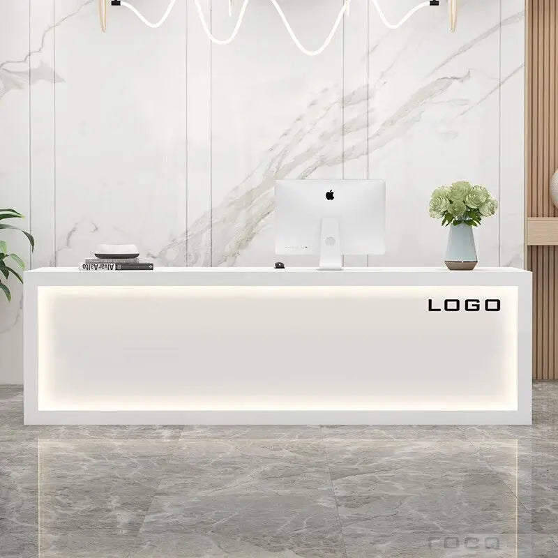 Customizable Luxury Modern White Wooden Front Desk Reception Counter Company Office Size