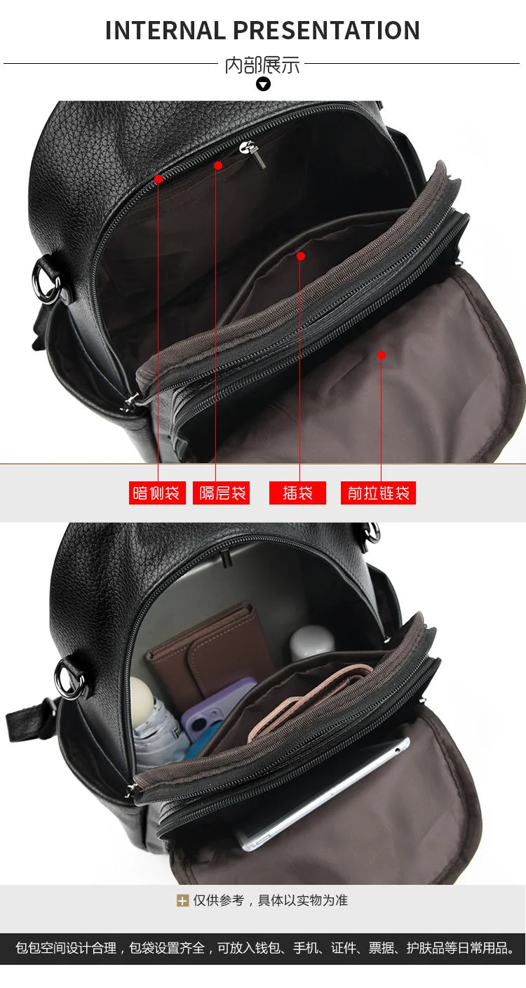 New Arrival Fashion Women Backpack Casual PU Leather Shoulder Bag Waterproof Large Capacity Handbag for Leisure Travel