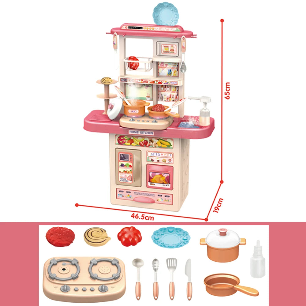 New Arrival DIY Kitchen Play Set Pretend Play Preschool Cooking Toys with Light Sound Plastic Spray Juguetes Unisex