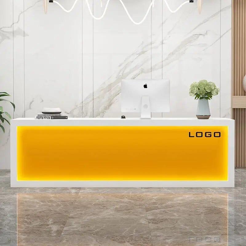 Customizable Luxury Modern White Wooden Front Desk Reception Counter Company Office Size