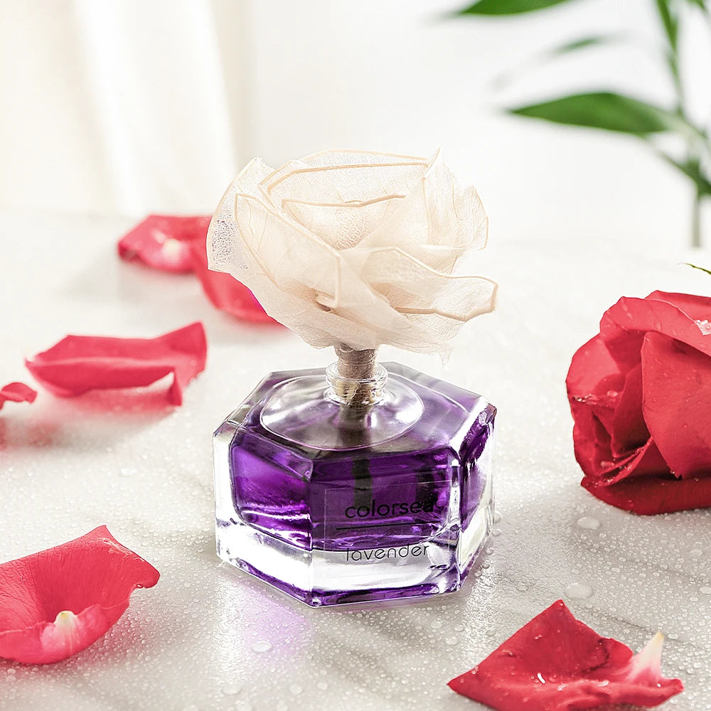 High Quality 58ml Home Air Freshener Rose Flower Shape Glass Essential Oil Aroma Perfume Reed Diffuser Aromatherapy