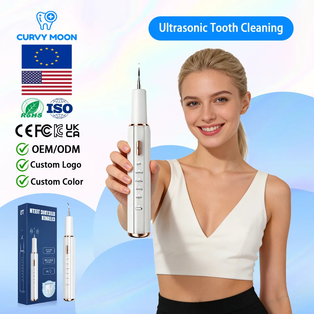 CURVY MOON Ultrasonic Tooth Whitening Dental Stain Calculus Tartar Plaque Remover Cleaning Kit Oral Care Teeth Cleaner