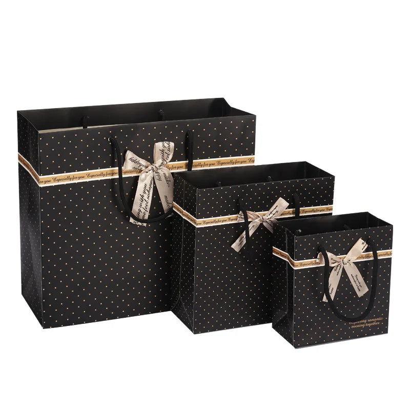 Black Portable Gift Bag with Handles For Books Paper Gift Bow Packing Box Birthday Party Wedding New Year Present Box