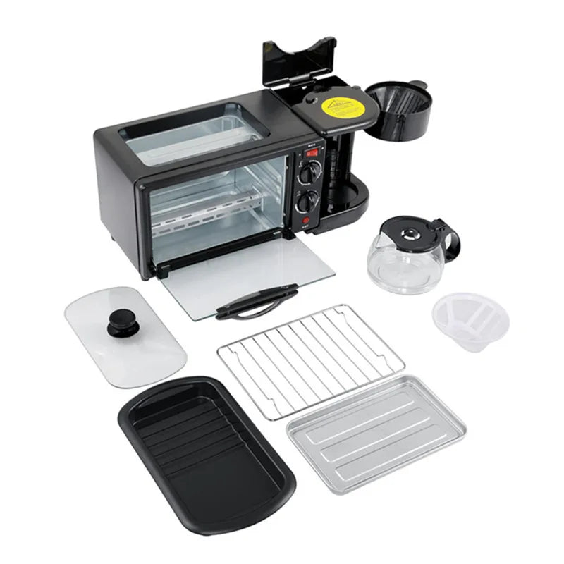 Kitchen 3 In 1 Breakfast Making Machine Drip Coffee Maker Household Bread Pizza Frying Pan Toaster Electric Oven