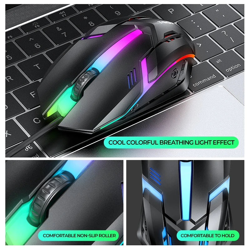 T-WOLF 4IN1 TF240 Rgb Backlight Keyboard Arabic Backlit Wired Gaming Mouse Combo Gamer Earphone Mouse Pad for Pc Gaming Office