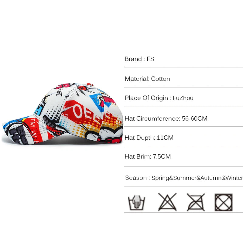 FS Fashion White Street Graffiti Baseball Cap For Men Summer Women Trucker Hat Cotton Snapback Hip Hop Caps Bone Masculino 2026