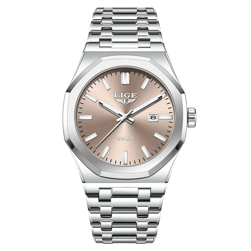 LIGE LG89181 Watch Factory Wholesale Gold Luxury Stainless Steel Sport Luminous Calendar Wrist Watch for Men Gift Box Relogio