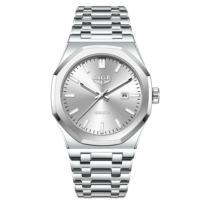 LIGE LG89181 Watch Factory Wholesale Gold Luxury Stainless Steel Sport Luminous Calendar Wrist Watch for Men Gift Box Relogio