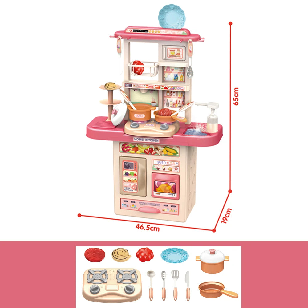 New Arrival DIY Kitchen Play Set Pretend Play Preschool Cooking Toys with Light Sound Plastic Spray Juguetes Unisex