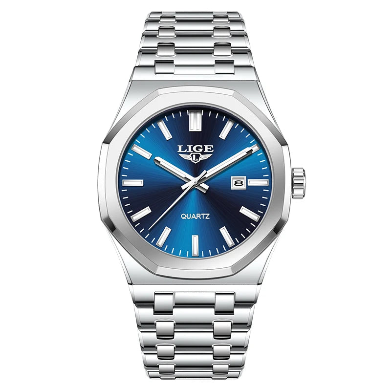LIGE LG89181 Watch Factory Wholesale Gold Luxury Stainless Steel Sport Luminous Calendar Wrist Watch for Men Gift Box Relogio