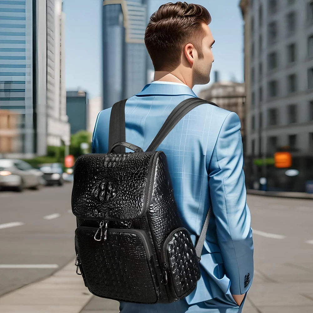 Genuine Leather Waterproof Laptop Backpack 15.6 Inch Large Capacity Unisex Fashion Arcuate Shoulder Strap Soft Handle Business