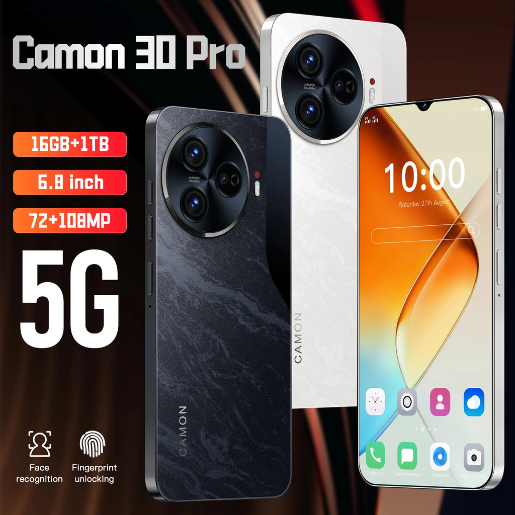 Latest Style Camon 30 Pro 16GB +1TB Storage Android 14 System 6.8-inch Face Recognition 5G Smart Mobile Phone
