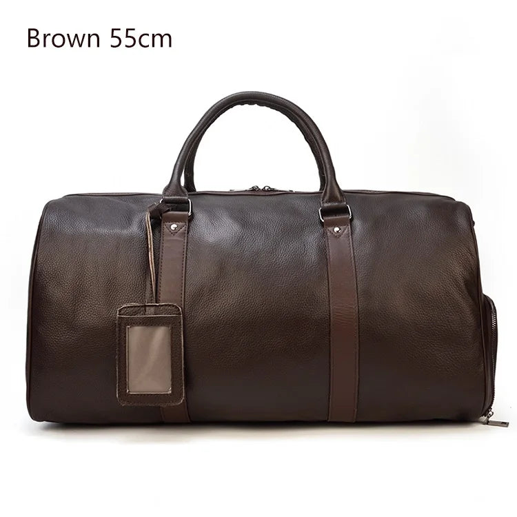 Natural Cowskin Travel Bags Waterproof Men's Leather Overnight Bag Handbag For Plane Luggage Men Male Weekend Bag Business 55cm