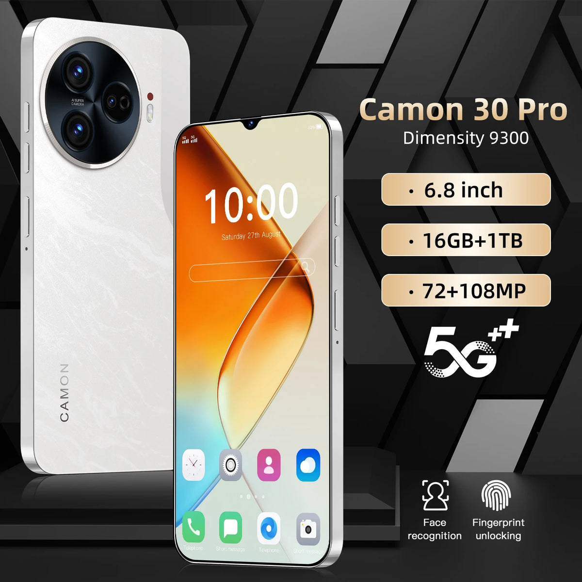 Latest Style Camon 30 Pro 16GB +1TB Storage Android 14 System 6.8-inch Face Recognition 5G Smart Mobile Phone