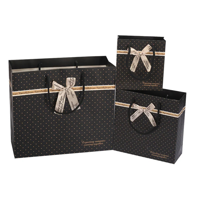 Black Portable Gift Bag with Handles For Books Paper Gift Bow Packing Box Birthday Party Wedding New Year Present Box