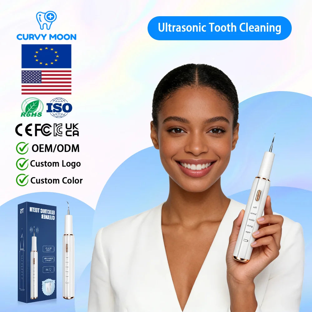CURVY MOON Portable Household Ultrasonic Dental Calculus Instrument Set IPX6 Waterproof Stain Tartar Cleaner Teeth Whitening