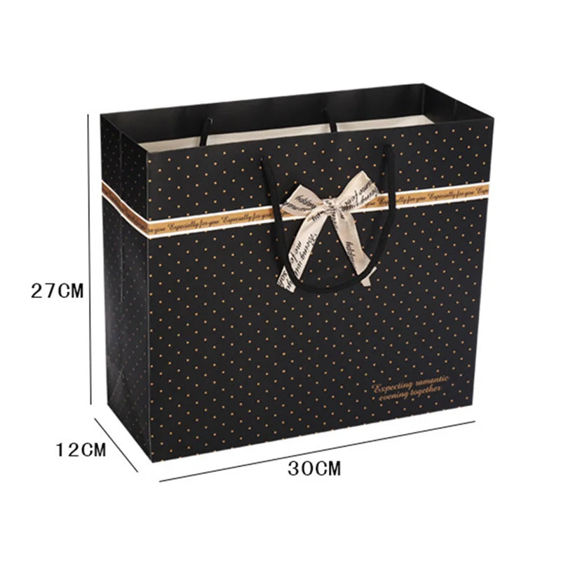 Black Portable Gift Bag with Handles For Books Paper Gift Bow Packing Box Birthday Party Wedding New Year Present Box