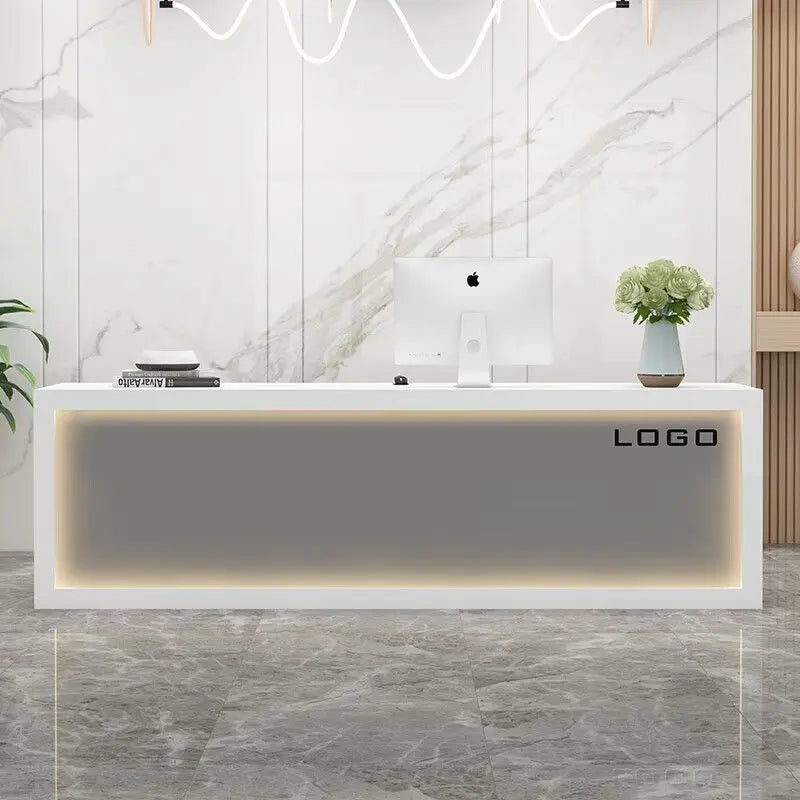 Customizable Luxury Modern White Wooden Front Desk Reception Counter Company Office Size