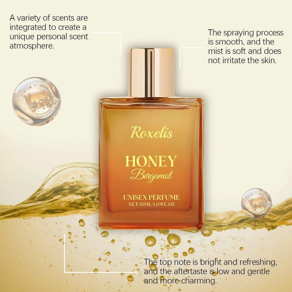 Roxelis Honey Bergamot Unisex Perfume-Gentle Natural Fresh Fragrance for Women Everyday Portable and Long-Lasting 50ml