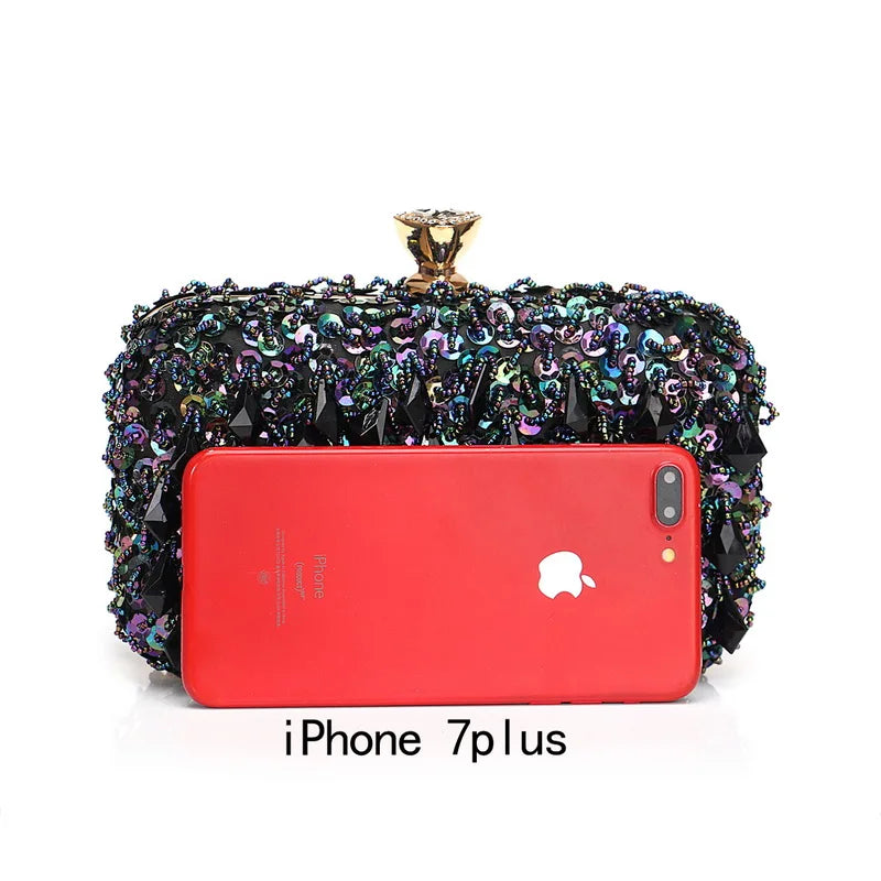 Tassel Women Evening Bags Diamonds Beaded Wedding Chain Shoulder Clutches Plastic Embroidery Party Dinner Purse