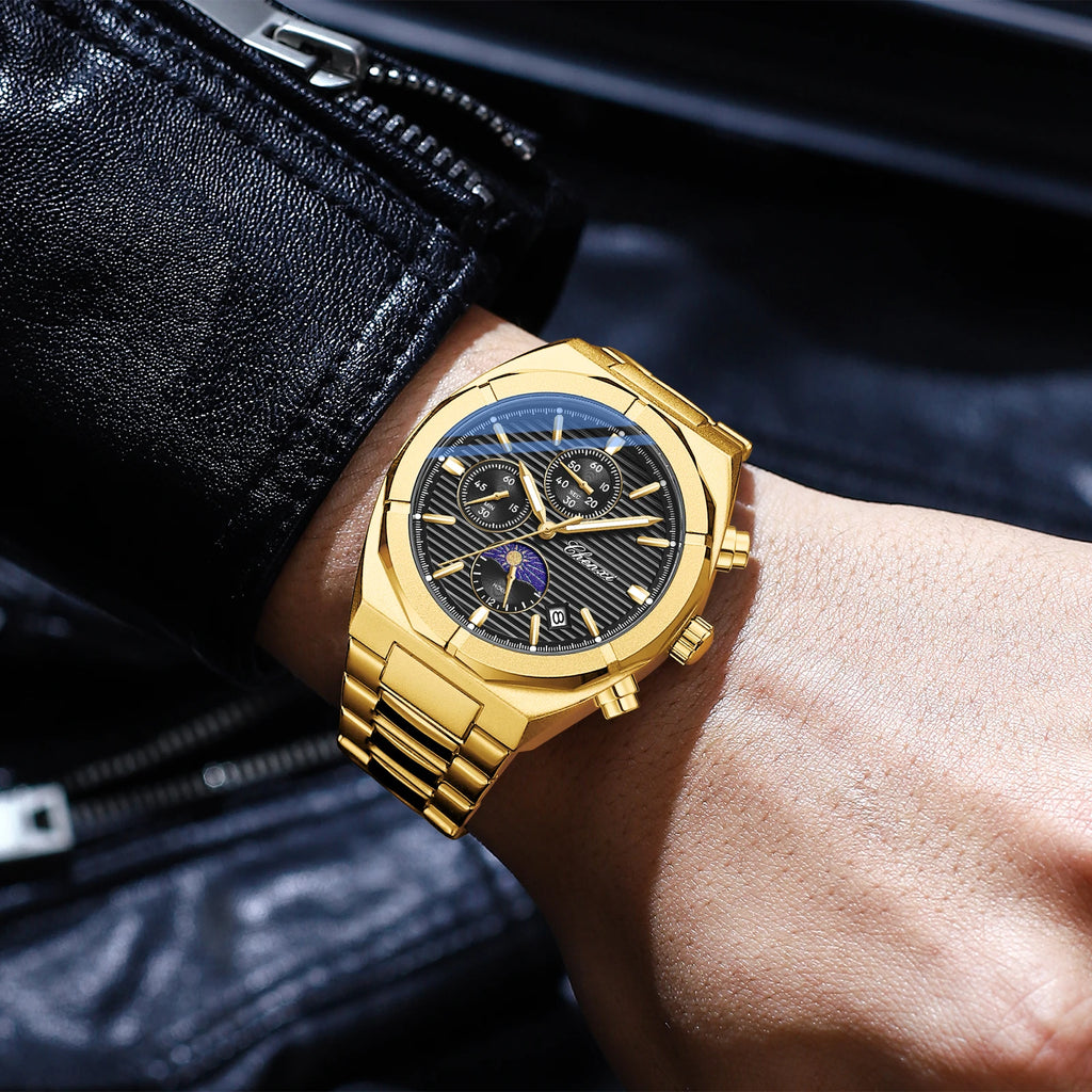 2023 New CHENXI 962 Morninglight Multifunctional Men's Watches Moon Phase Date Timing Waterproof Steel Band Quartz Watch Mens