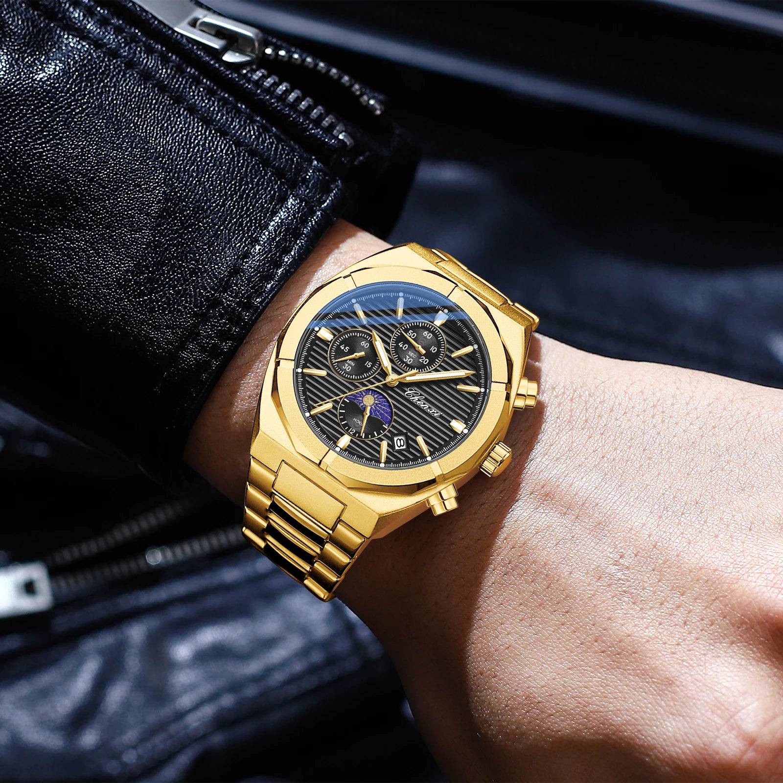 2023 New CHENXI 962 Morninglight Multifunctional Men's Watches Moon Phase Date Timing Waterproof Steel Band Quartz Watch Mens