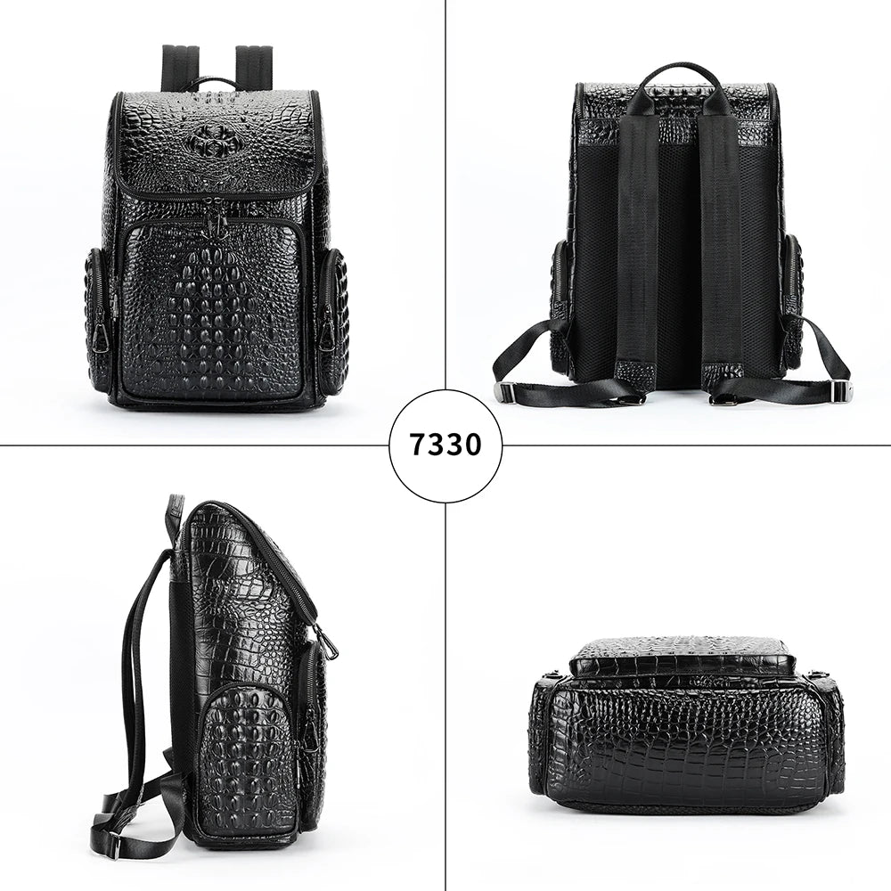 Genuine Leather Waterproof Laptop Backpack 15.6 Inch Large Capacity Unisex Fashion Arcuate Shoulder Strap Soft Handle Business