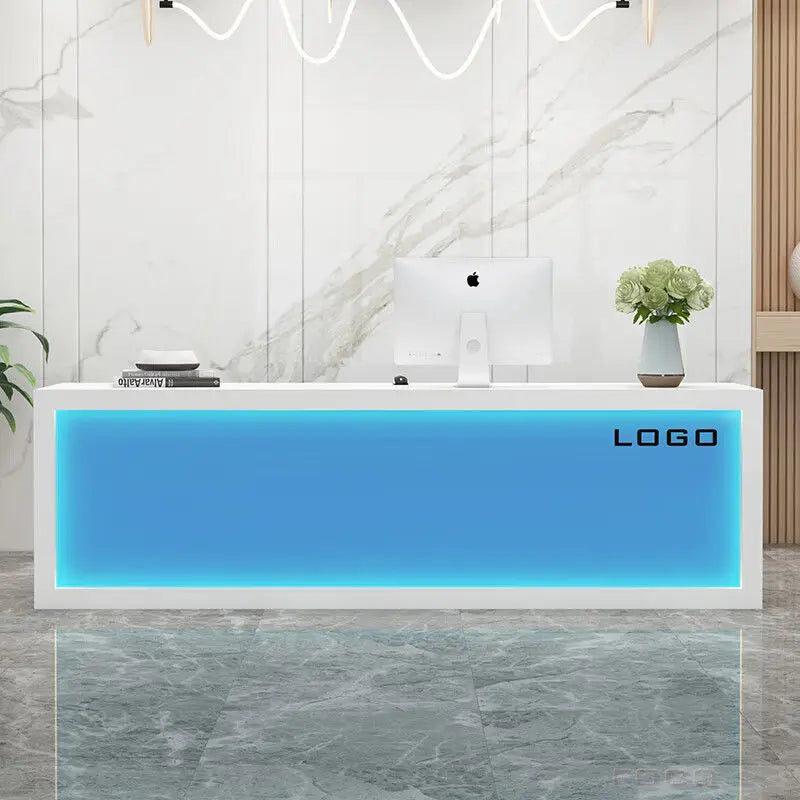 Customizable Luxury Modern White Wooden Front Desk Reception Counter Company Office Size