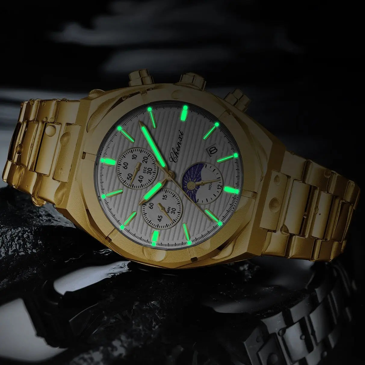 2023 New CHENXI 962 Morninglight Multifunctional Men's Watches Moon Phase Date Timing Waterproof Steel Band Quartz Watch Mens