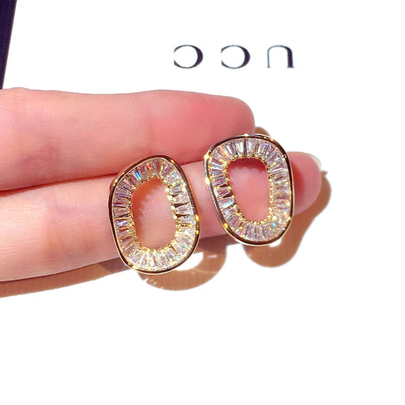 Korean Luxury Super Shining Cubic Zircon Square Earring for Women Bling Bling AAA Zirconia Elegant Female Stud Earrings Pendant