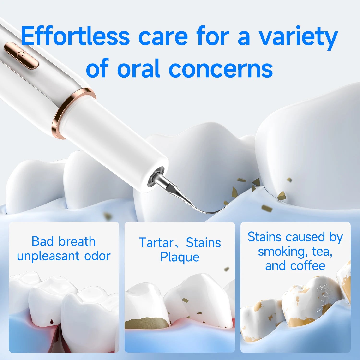 CURVY MOON Portable Household Ultrasonic Dental Calculus Instrument Set IPX6 Waterproof Stain Tartar Cleaner Teeth Whitening