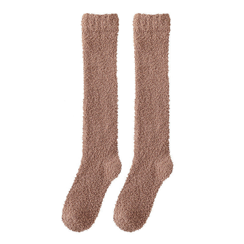 Coral velvet socks women's winter fleece-lined thick warm calf socks couples sleep socks plush confinement socks