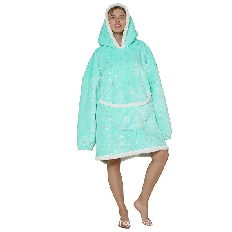 Parent-Child Composite Cold-Proof Clothing Lazy Tv Blanket Thickened Home Wear Outdoor Mid-Length Pajamas Flannel Robe
