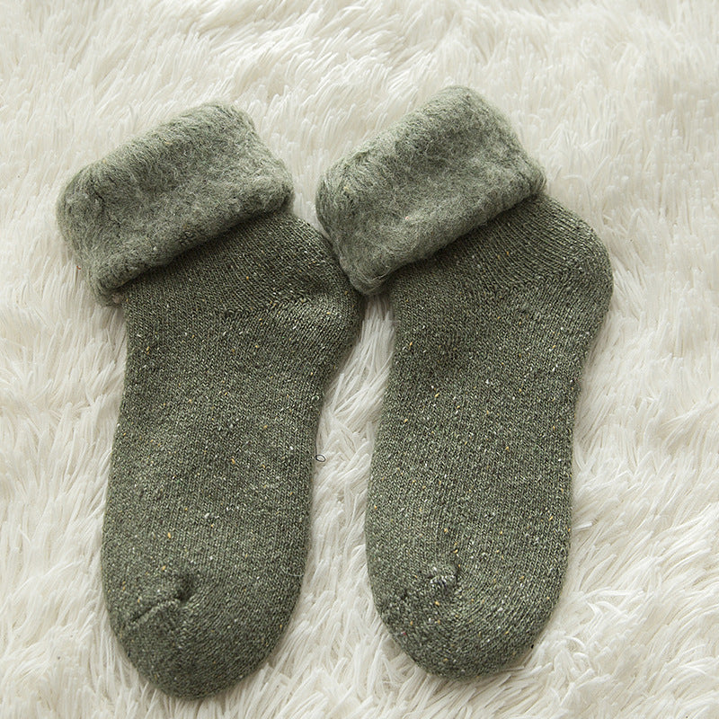 Brushed Wool Socks, Winter Women's Mid-Calf Socks, Thickeneded Fleece-Lined Snow Socks, Large Size Sleep Socks, Ski Socks, Floor Socks