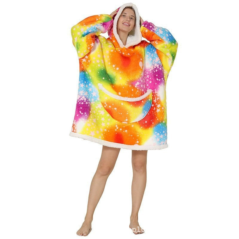 Parent-Child Composite Cold-Proof Clothing Lazy Tv Blanket Thickened Home Wear Outdoor Mid-Length Pajamas Flannel Robe