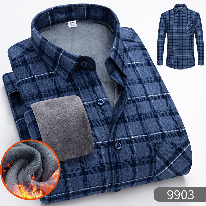Carefully Selected Factory Goods, Velvet and Thickeneded Brushed Plaid Shirts, Men's Long-Sleeved Trendyy Shirts, Warm Tops for Young and Middle-Aged People in Autumn and Winter