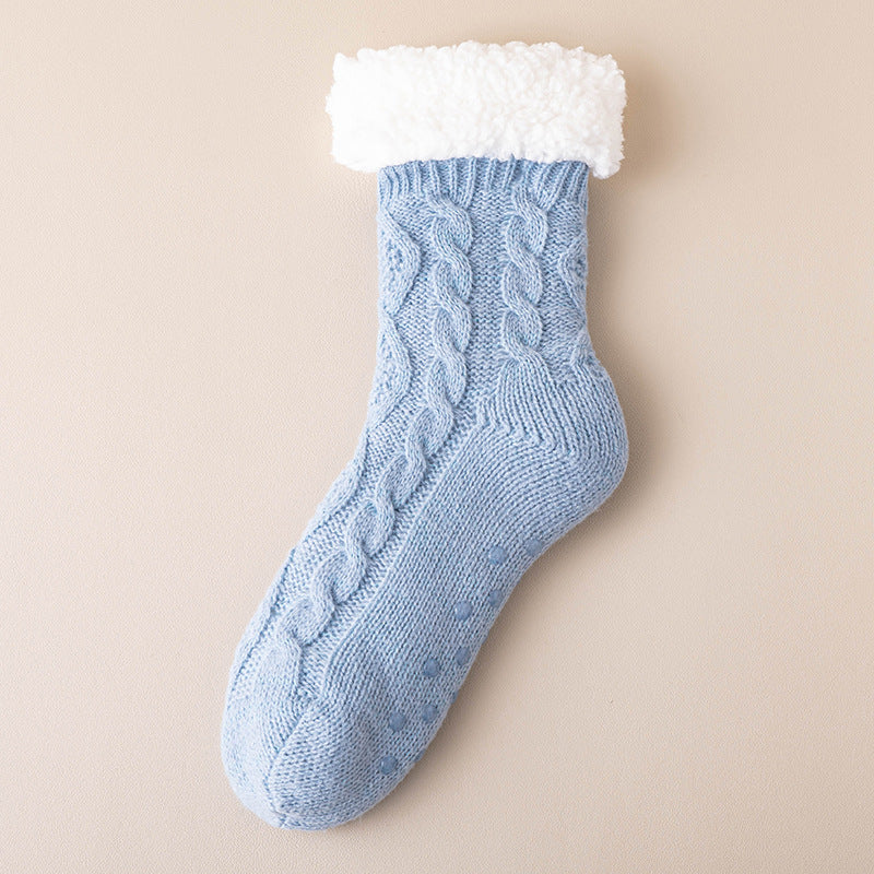 Lamb Velvet Socks Women's Autumn and Winter fleece-lined Thickened Warm Feet Home Sleeping Warm Plush Postpartum Floor Socks