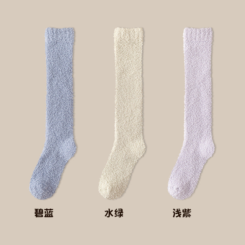 Coral velvet socks women's winter fleece-lined thick warm calf socks couples sleep socks plush confinement socks