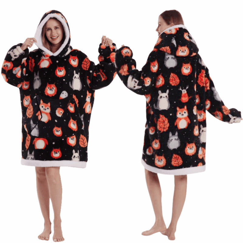 Temutk New Fruit-Themed Adult Sleepwear Autumn and Winter Thermal Wear Unisex Hooded Loungewear Couple Pajamas