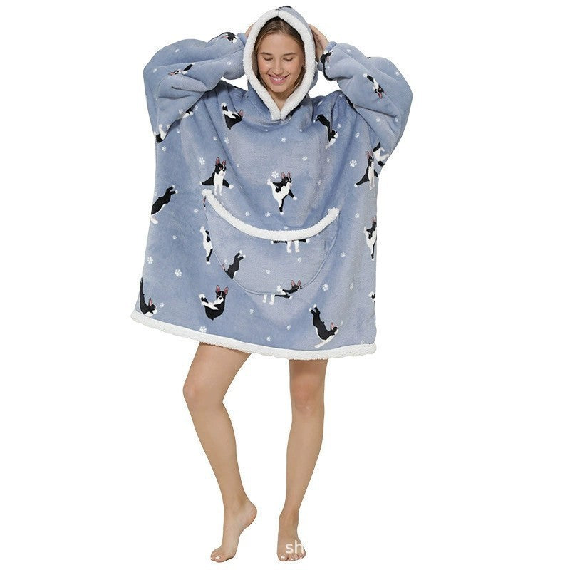 Parent-Child Composite Cold-Proof Clothing Lazy Tv Blanket Thickened Home Wear Outdoor Mid-Length Pajamas Flannel Robe
