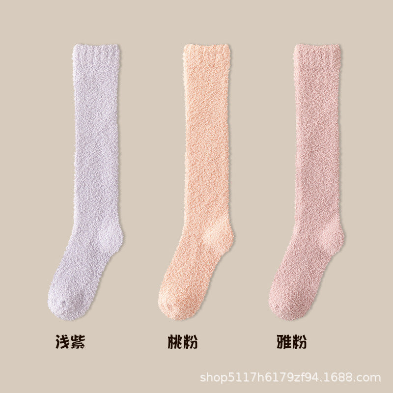 Coral velvet socks women's winter fleece-lined thick warm calf socks couples sleep socks plush confinement socks