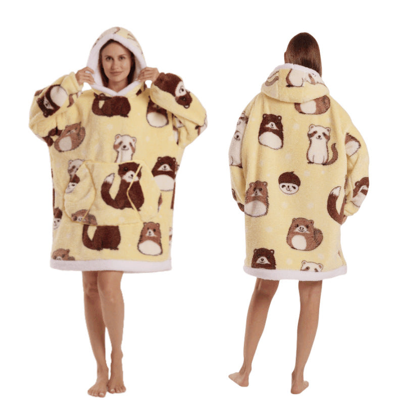 Temutk New Fruit-Themed Adult Sleepwear Autumn and Winter Thermal Wear Unisex Hooded Loungewear Couple Pajamas