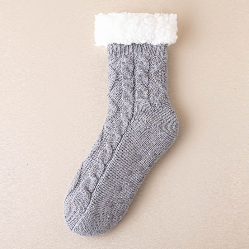 Lamb Velvet Socks Women's Autumn and Winter fleece-lined Thickened Warm Feet Home Sleeping Warm Plush Postpartum Floor Socks