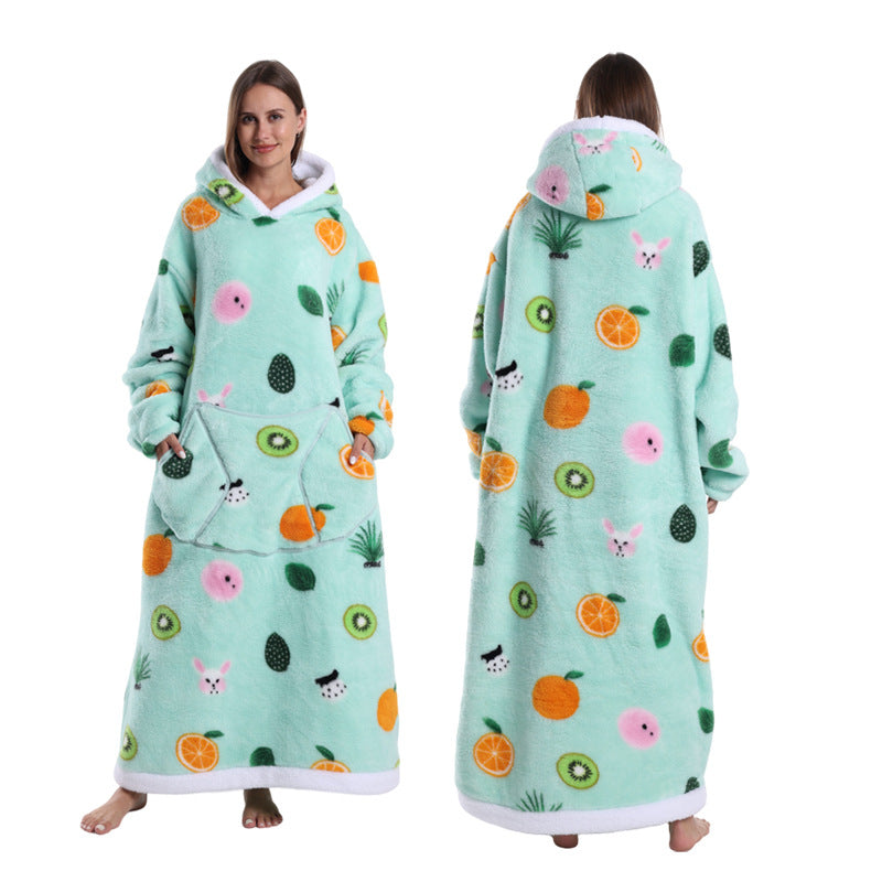 A generation of new fruit products lazy pajamas TV blanket embroidered hooded nightgown loose wear men's and women's bathrobes