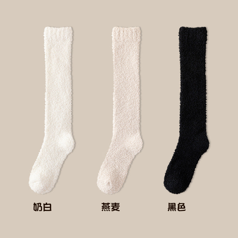 Coral velvet socks women's winter fleece-lined thick warm calf socks couples sleep socks plush confinement socks