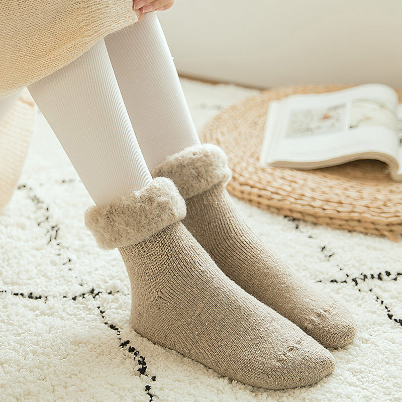 Brushed Wool Socks, Winter Women's Mid-Calf Socks, Thickeneded Fleece-Lined Snow Socks, Large Size Sleep Socks, Ski Socks, Floor Socks